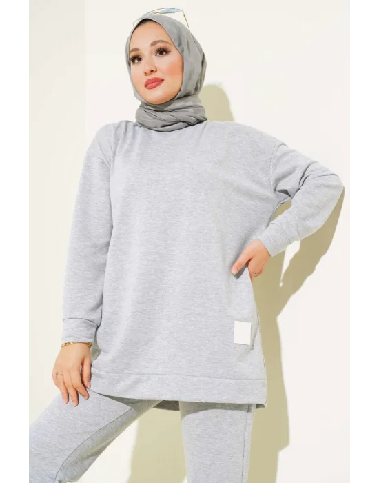 Melanj Gri Arma Detaylı Ribanalı Rahat Kesim İkili Takım