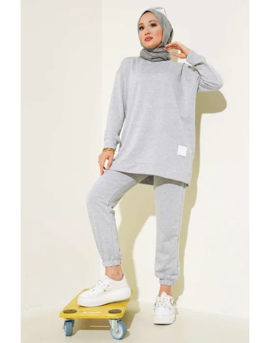 Melanj Gri Arma Detaylı Ribanalı Rahat Kesim İkili Takım