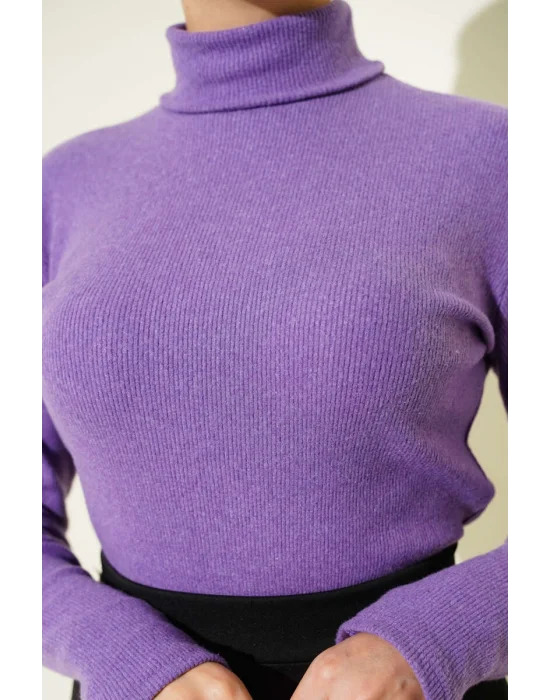 Mor Boğazlı Fitilli Triko Body