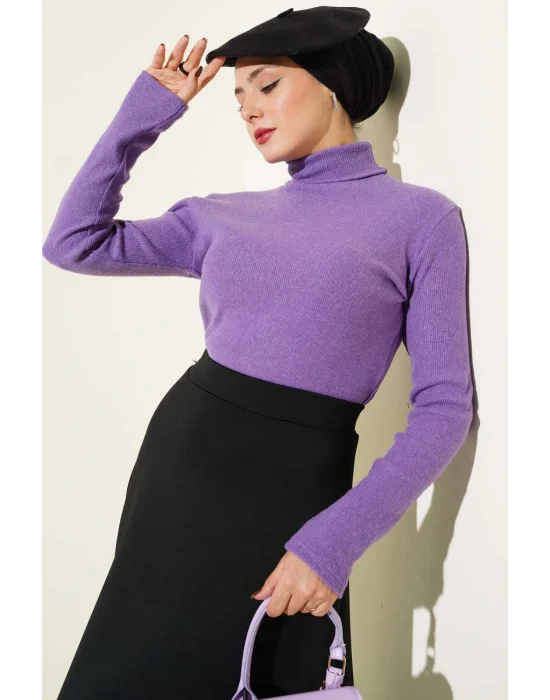 Mor Boğazlı Fitilli Triko Body