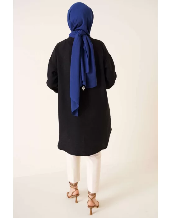 Yazgı Moda Hakim Yaka Tunik Siyah