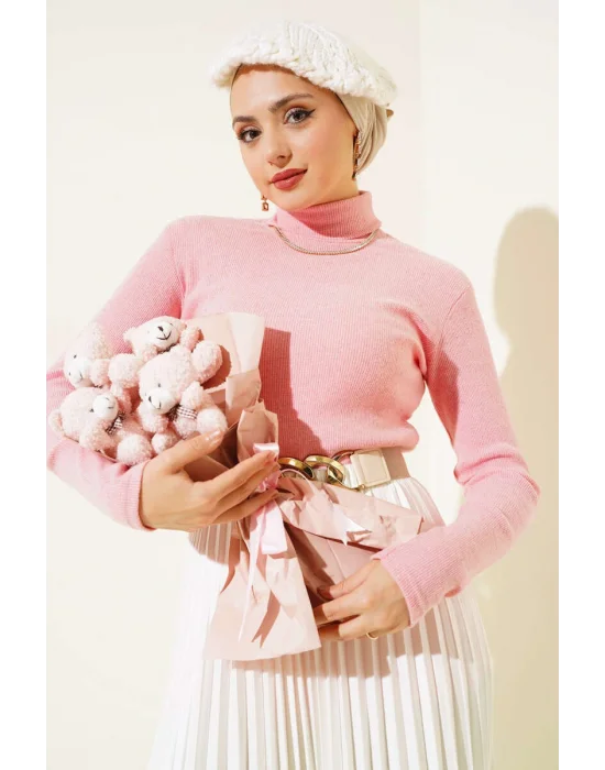 Pudra Boğazlı Fitilli Triko Body