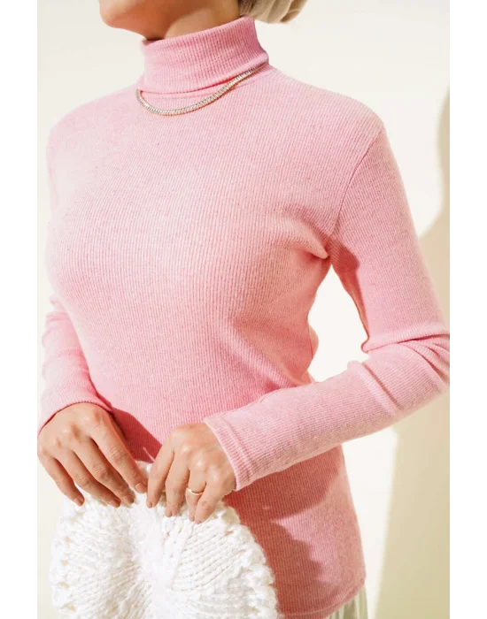 Pudra Boğazlı Fitilli Triko Body