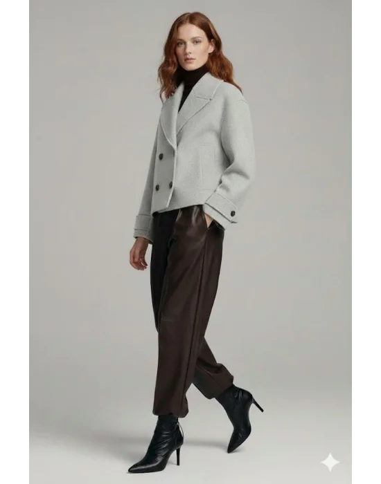 Silver Kadın Premium Kaşe Crop Ceket