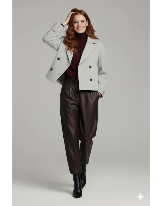 Silver Kadın Premium Kaşe Crop Ceket