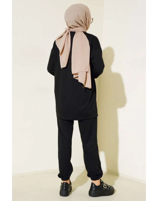 Siyah Arma Detaylı Ribanalı Rahat Kesim İkili Takım