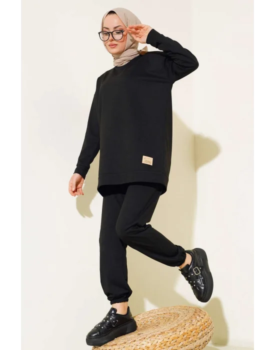 Siyah Arma Detaylı Ribanalı Rahat Kesim İkili Takım