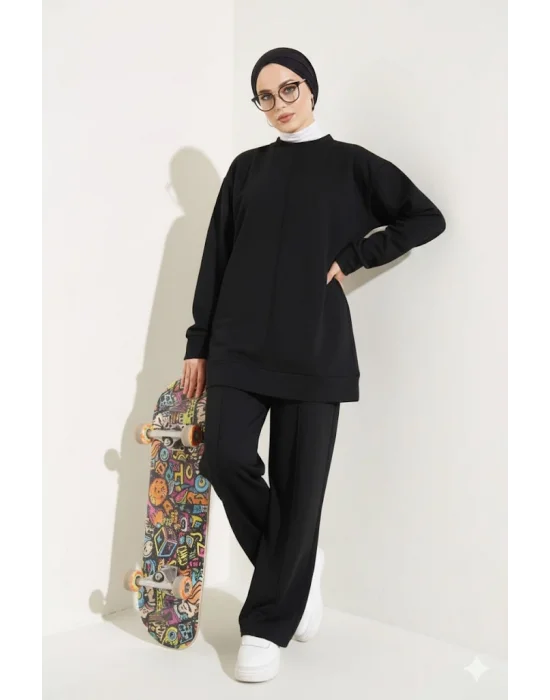 Siyah Çımalı Basic İkili Eşofman Takım