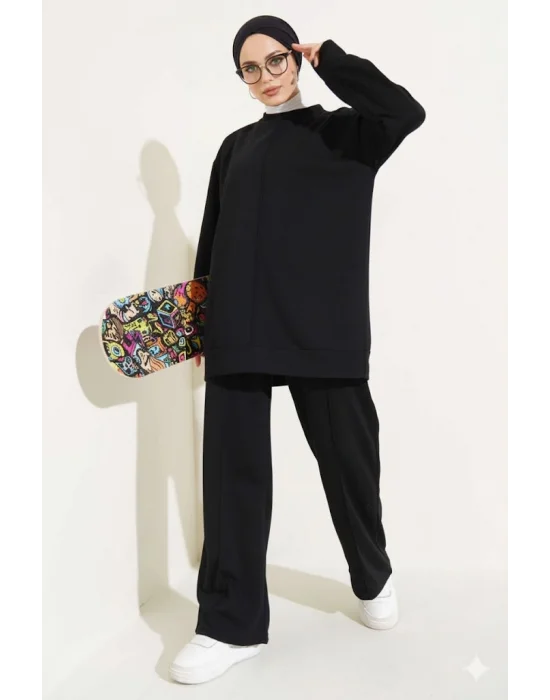 Siyah Çımalı Basic İkili Eşofman Takım