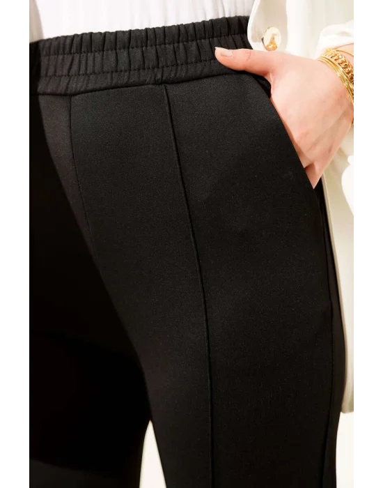 Siyah Çımalı Yüksek Bel Boru Paça Pantolon