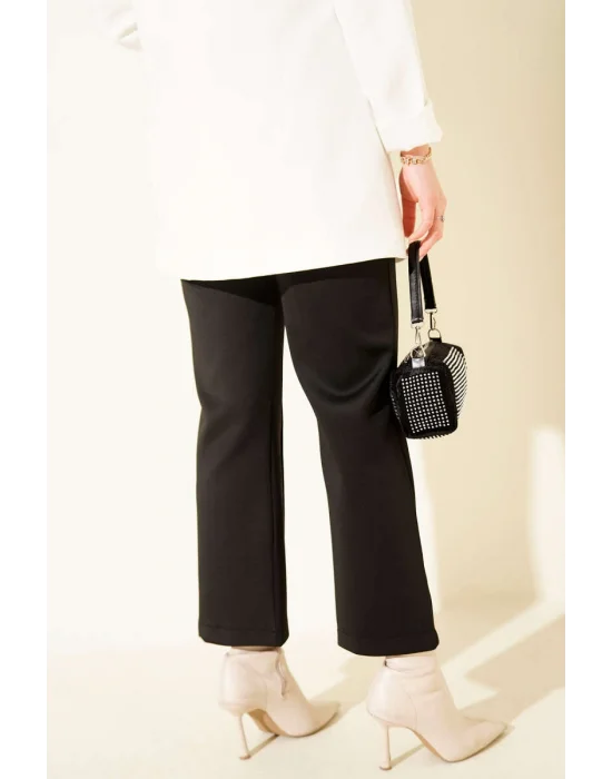 Siyah Çımalı Yüksek Bel Boru Paça Pantolon