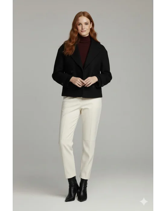 Siyah Kadın Premium Kaşe Crop Ceket