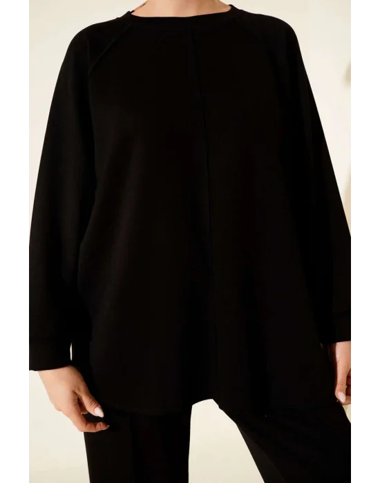 Siyah Oversize Sweatshirt Ve Geniş Paça Pantolon Kombin Takım
