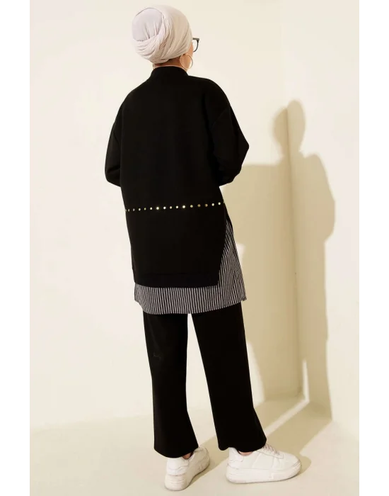 Siyah Premium Çizgili Ofis Şıklığı İkili Takım