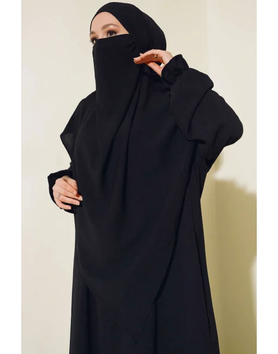 Siyah Sultan Model Geniş Peçeli Ferace Takım