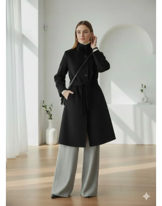 Siyah Zr Kaşe Kaban