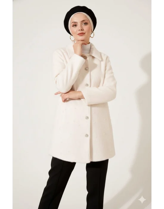 Taş Lüks Tay Tüyü İnci İşlemeli Kaban