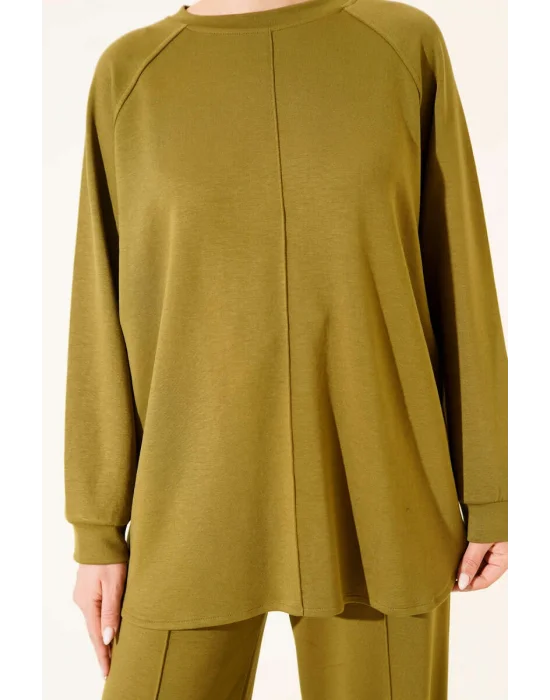 Yağ Yeşil Oversize Sweatshirt Ve Geniş Paça Pantolon Kombin Takım