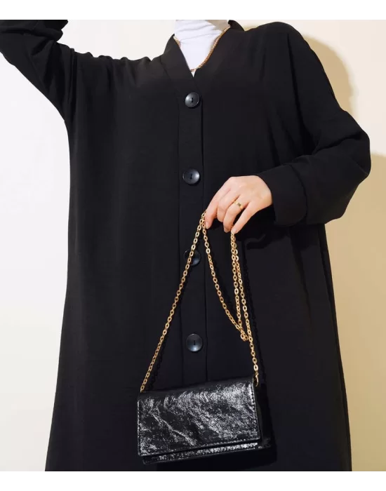 Yazgı Moda Düğmeli Uzun Salaş Hırka Siyah