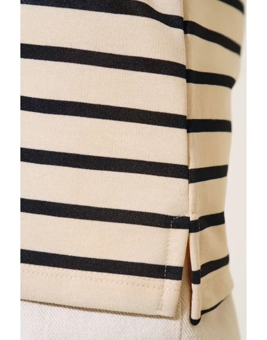 YAZGI MODA Yatay Çizgili Basic Tunik Siyah