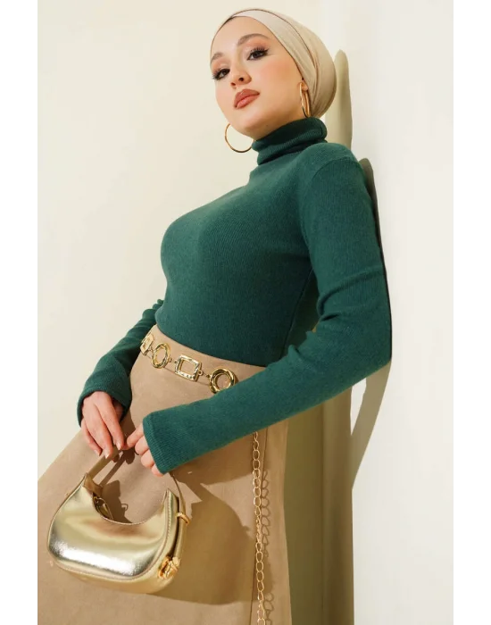 Zümrüt Boğazlı Fitilli Triko Body