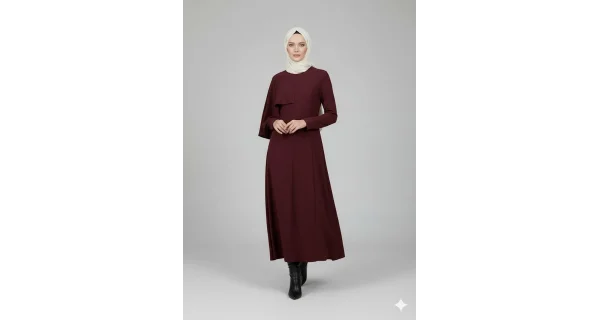 Premium Esnek Çelik Örme Nervürlü Uzun Bordo Elbise