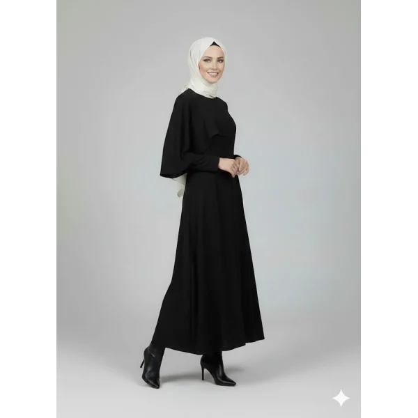 Premium Esnek Çelik Örme Nervürlü Uzun Siyah Elbise