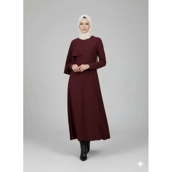 Premium Esnek Çelik Örme Nervürlü Uzun Bordo Elbise