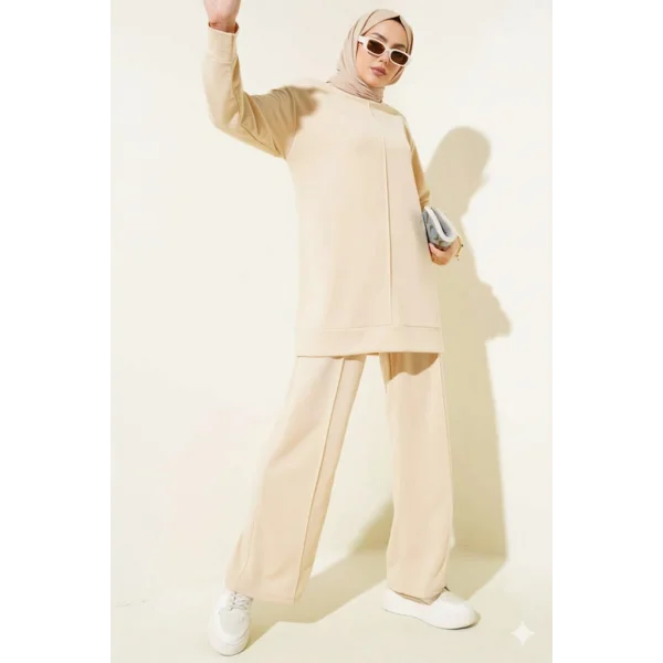 Bej Çımalı Basic İkili Eşofman Takım