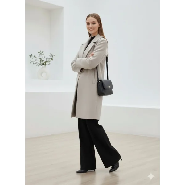 Bej Moskov Premium Kruvaze Yünlü Kaşe Kaban