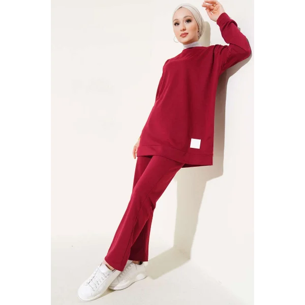 Bordo Arma Detaylı Ribanalı Rahat Kesim İkili Takım