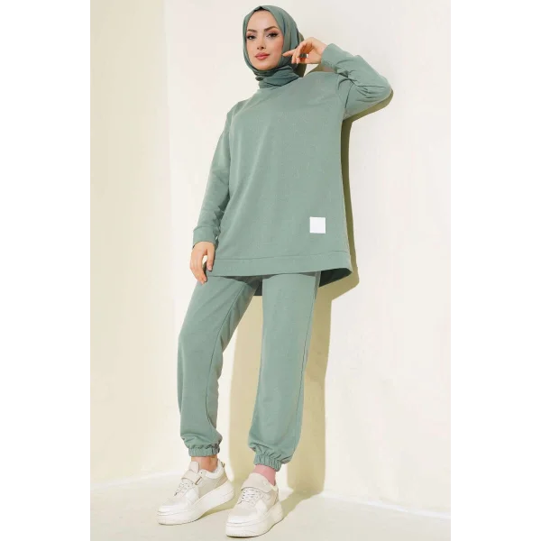 Çağla Yeşil Arma Detaylı Ribanalı Rahat Kesim İkili Takım