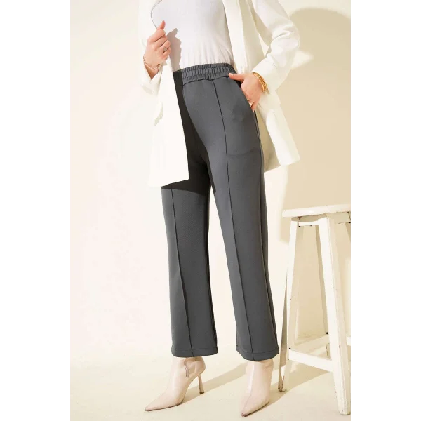 Füme Çımalı Yüksek Bel Boru Paça Pantolon