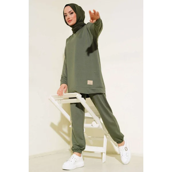 Haki Arma Detaylı Ribanalı Rahat Kesim İkili Takım