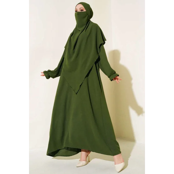 Haki Sultan Model Geniş Peçeli Ferace Takım