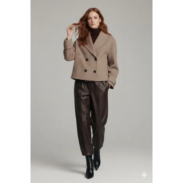 Kahve Rengi Kadın Premium Kaşe Crop Ceket