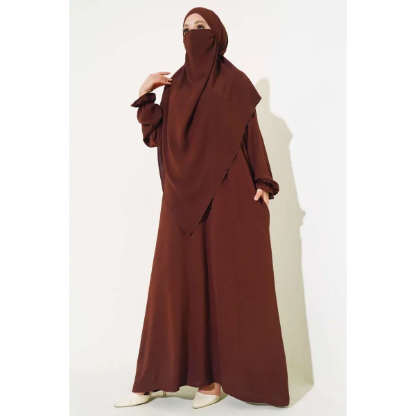 Kahve Sultan Model Geniş Peçeli Ferace Takım