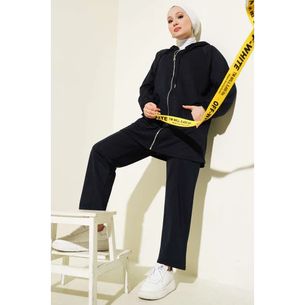 Kanguru Cepli Fermuarlı İkili Takım Lacivert