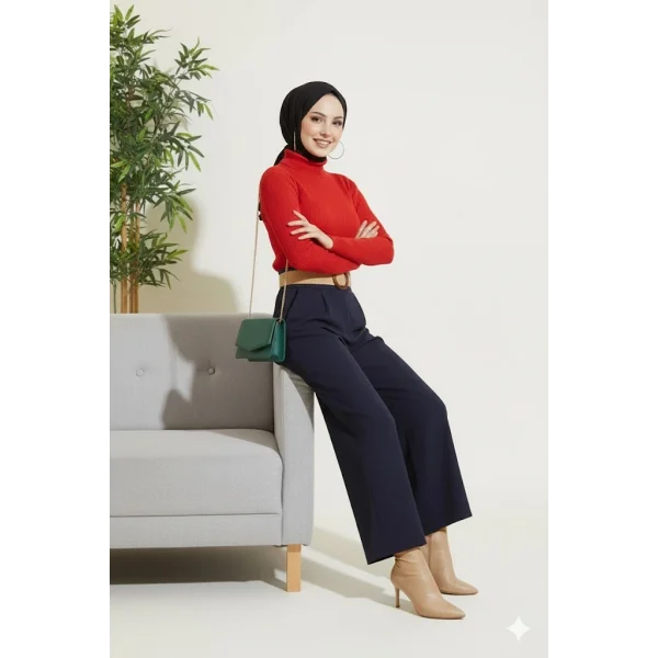 Kırmızı Boğazlı Fitilli Triko Body