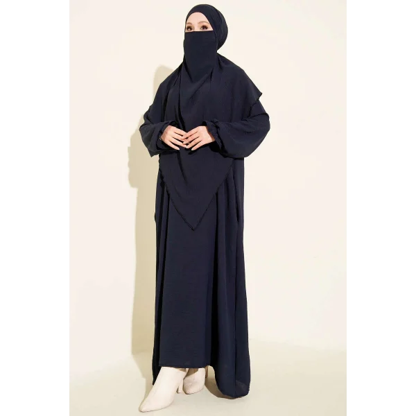 Lacivert Sultan Model Geniş Peçeli Ferace Takım