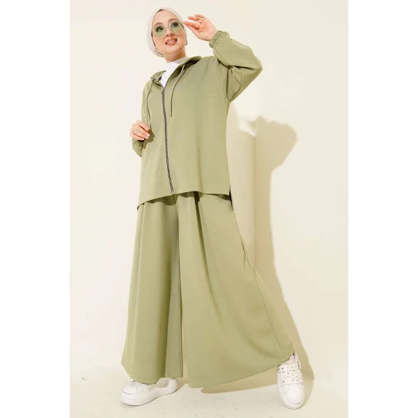 Loyşa Basic Fermuarlı Kapüşonlu İkili Takım Çağla Yeşili