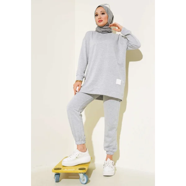 Melanj Gri Arma Detaylı Ribanalı Rahat Kesim İkili Takım
