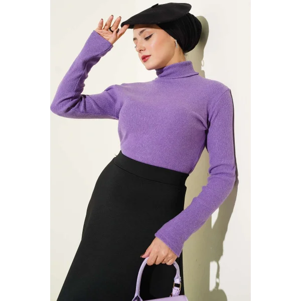 Mor Boğazlı Fitilli Triko Body