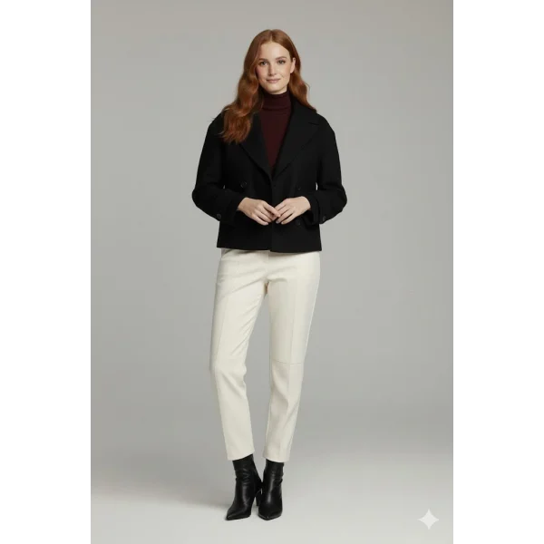 Siyah Kadın Premium Kaşe Crop Ceket