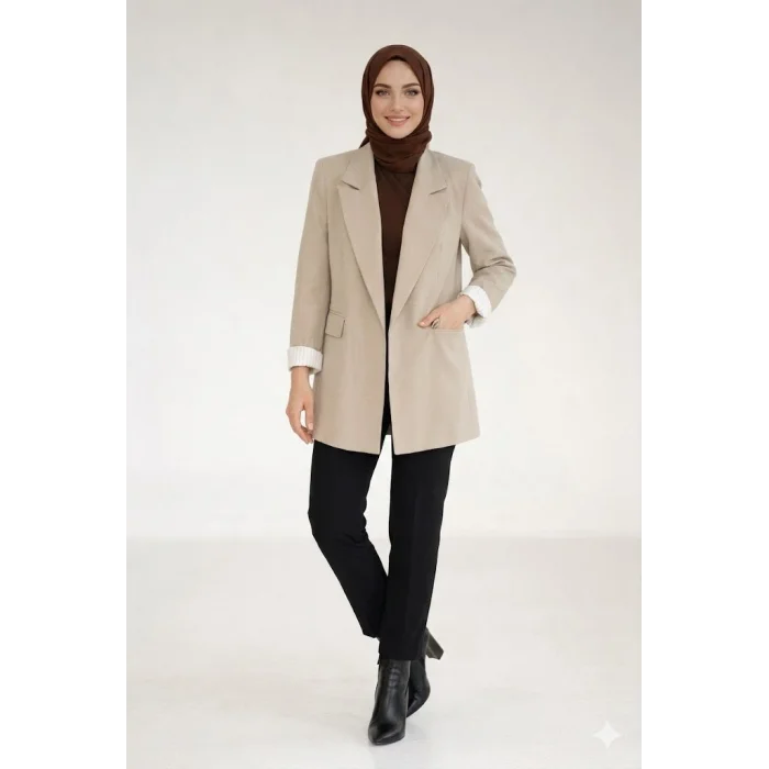 Yazgı Moda Kadın Taş Rengi Oversize Blazer Ceket