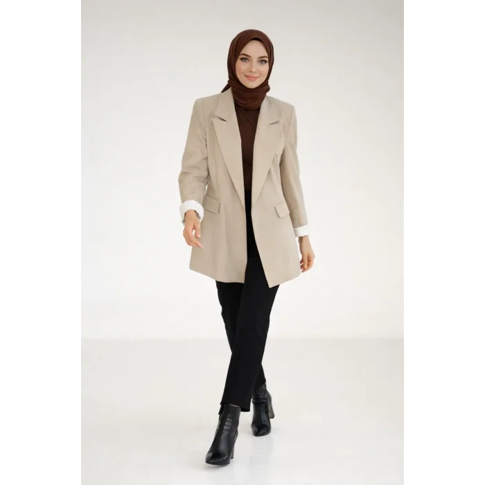 Yazgı Moda Kadın Taş Rengi Oversize Blazer Ceket