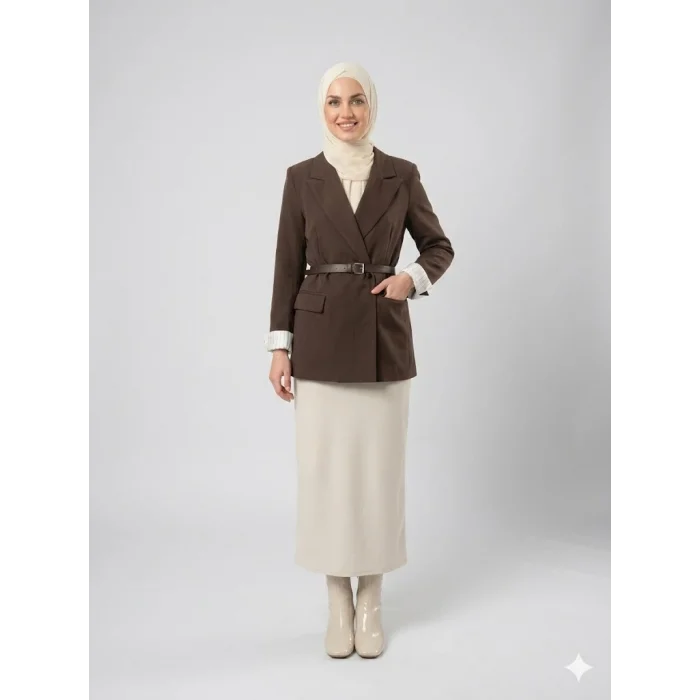 Yazgı Moda Kadın Kahve Rengi Oversize Blazer Ceket