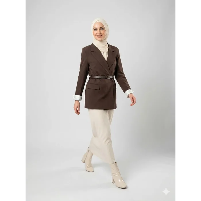 Yazgı Moda Kadın Kahve Rengi Oversize Blazer Ceket