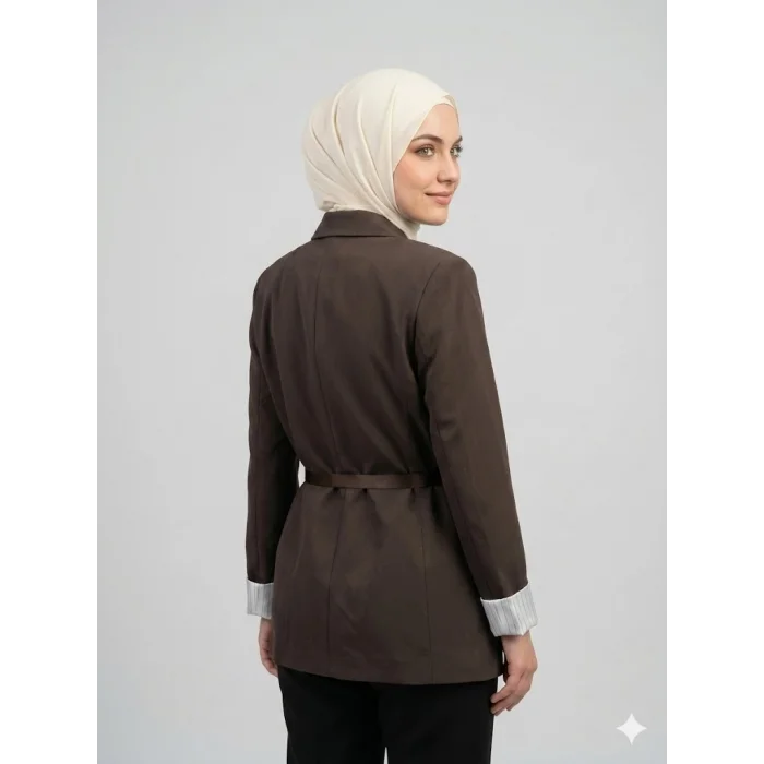 Yazgı Moda Kadın Kahve Rengi Oversize Blazer Ceket