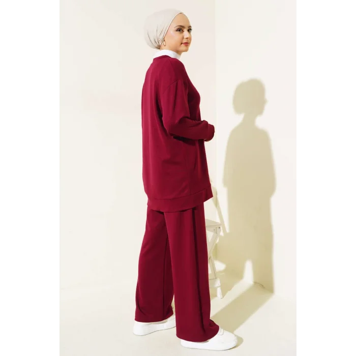 Yazgı Moda Kadın Dikiş Detaylı İkili Takım Mürdüm